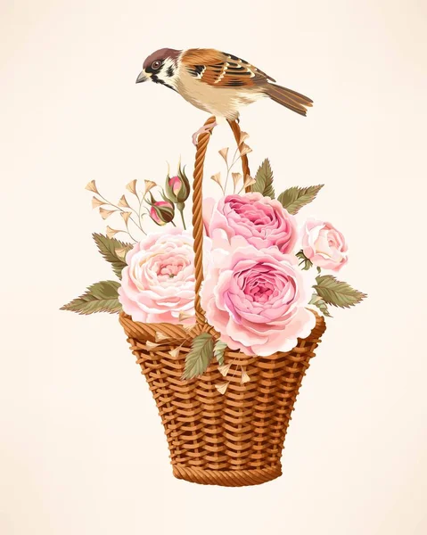 老式篮鲜花 — 图库矢量图片