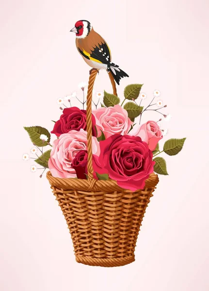 Panier vintage avec fleurs — Image vectorielle