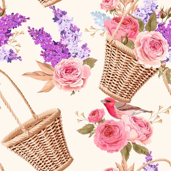 Panier avec des fleurs sans couture — Image vectorielle