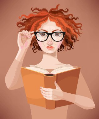 Gözlüklü kız kitap okuyor.