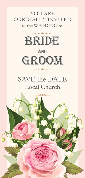 Προσκλητήριο γάμου με ανοιξιάτικα λουλούδια — Διανυσματικό Αρχείο