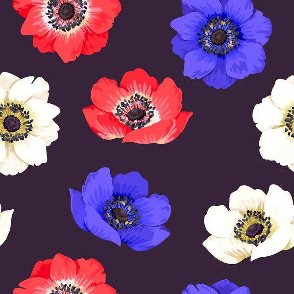 Anémones colorées sans couture — Image vectorielle