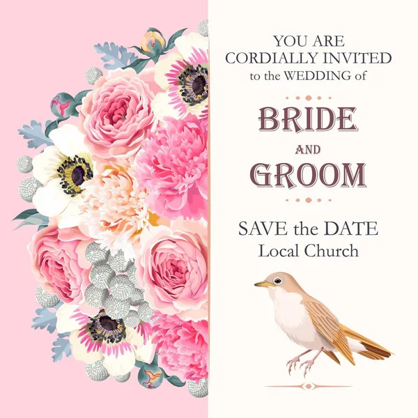 Convite de casamento com flores — Vetor de Stock