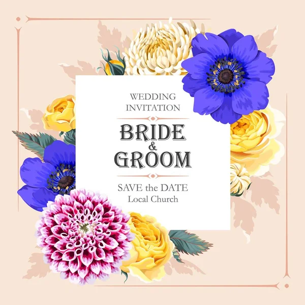 花と結婚式の招待状 — ストックベクタ