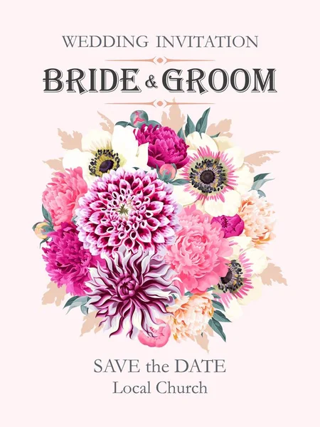Hochzeits-Einladung mit Blumen — Stockvektor