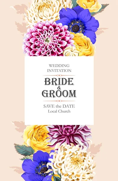 Invitación de boda con flores — Archivo Imágenes Vectoriales
