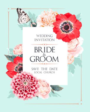 Çiçeklerle düğün davetiyesi