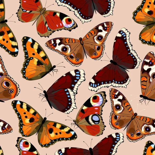 Mariposas varicolores sin costuras — Vector de stock