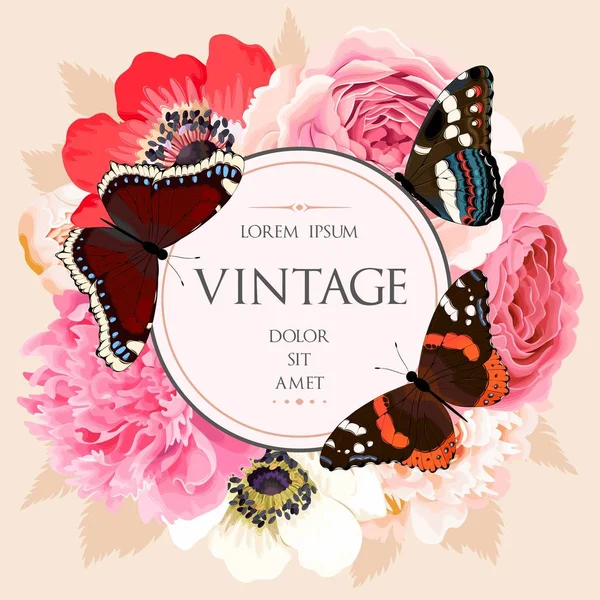 Scheda Vintage con bellissimi fiori — Vettoriale Stock