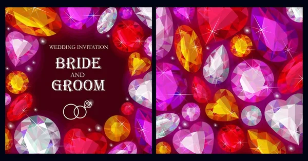 Invitación de boda con gemas varicolores — Archivo Imágenes Vectoriales