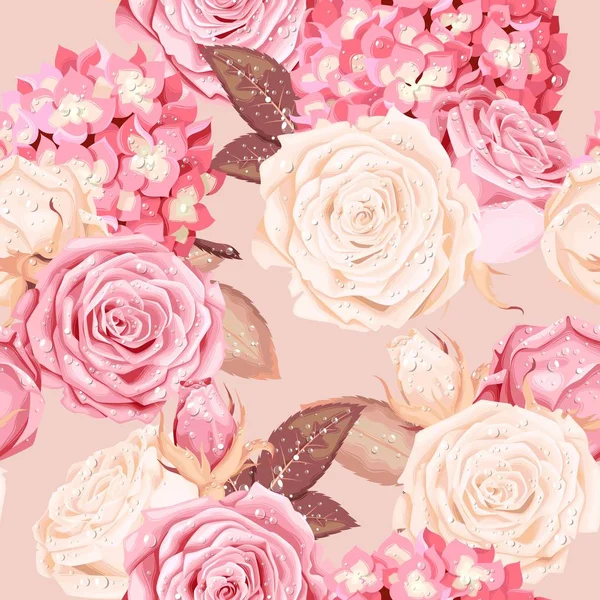 Belles roses et hortensias sans couture — Image vectorielle