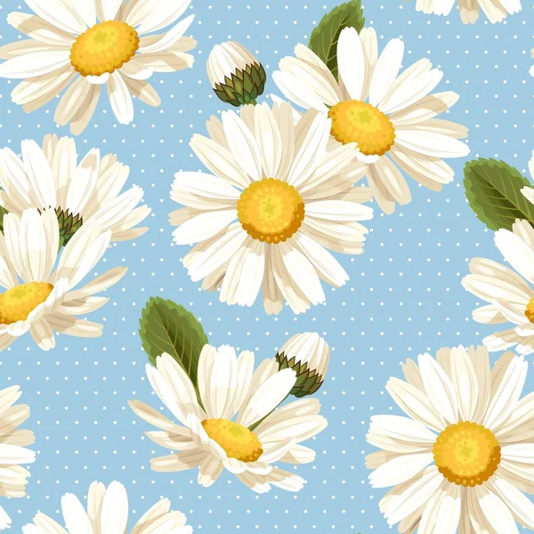 Camomile and polka dot seamless background — Stock Vector