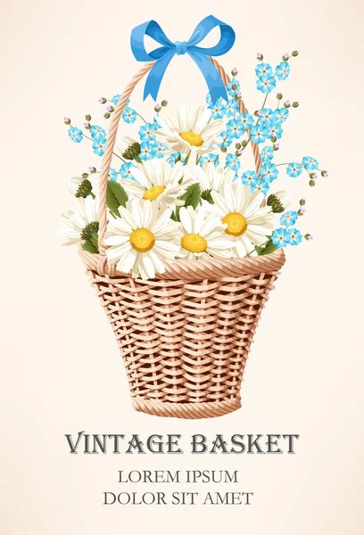 Panier vintage avec fleurs — Image vectorielle
