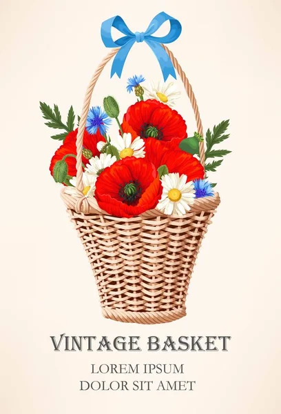 Panier vintage avec fleurs — Image vectorielle