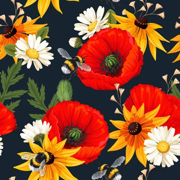 Flores de pradera sin costura — Archivo Imágenes Vectoriales