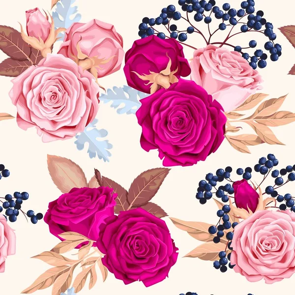 シームレスな美しいバラの花 — ストックベクタ