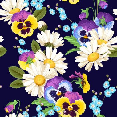 Seamless pansies and camomiles clipart