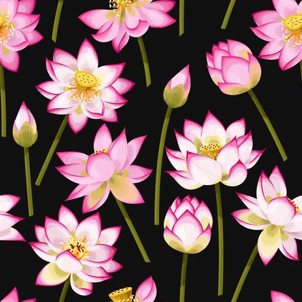 Seamless pattern with lotus flowers — Stock Vector