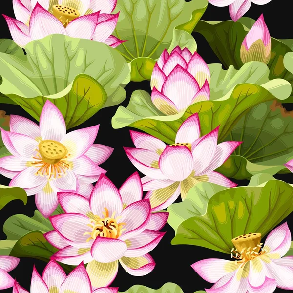 Seamless pattern with lotus flowers — Stock Vector