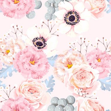 Anemon ve gül ile Seamless Modeli