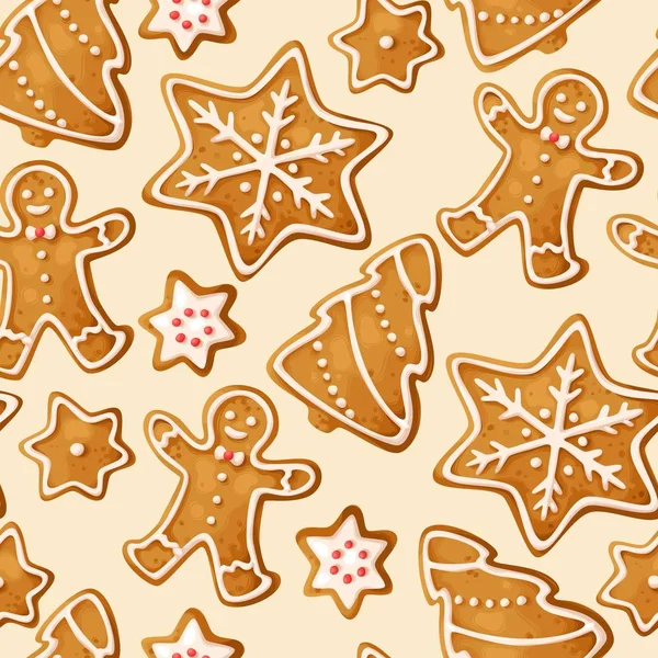 Winter seamless patterns with gingerbread cookies — Stock Vector