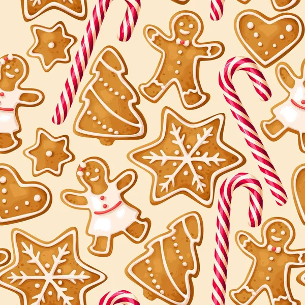 Winter seamless patterns with gingerbread cookies — Stock Vector