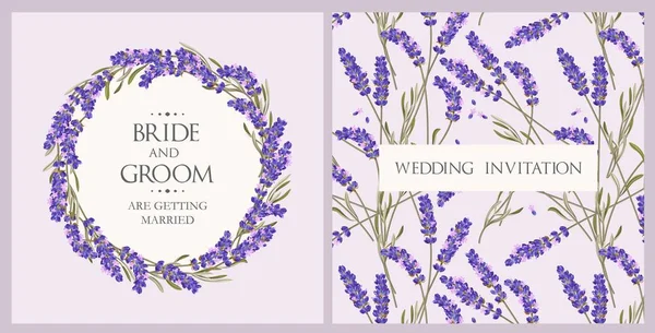 Convite de casamento com lavanda — Vetor de Stock