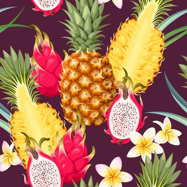 Modèle sans couture avec ananas fruits — Image vectorielle