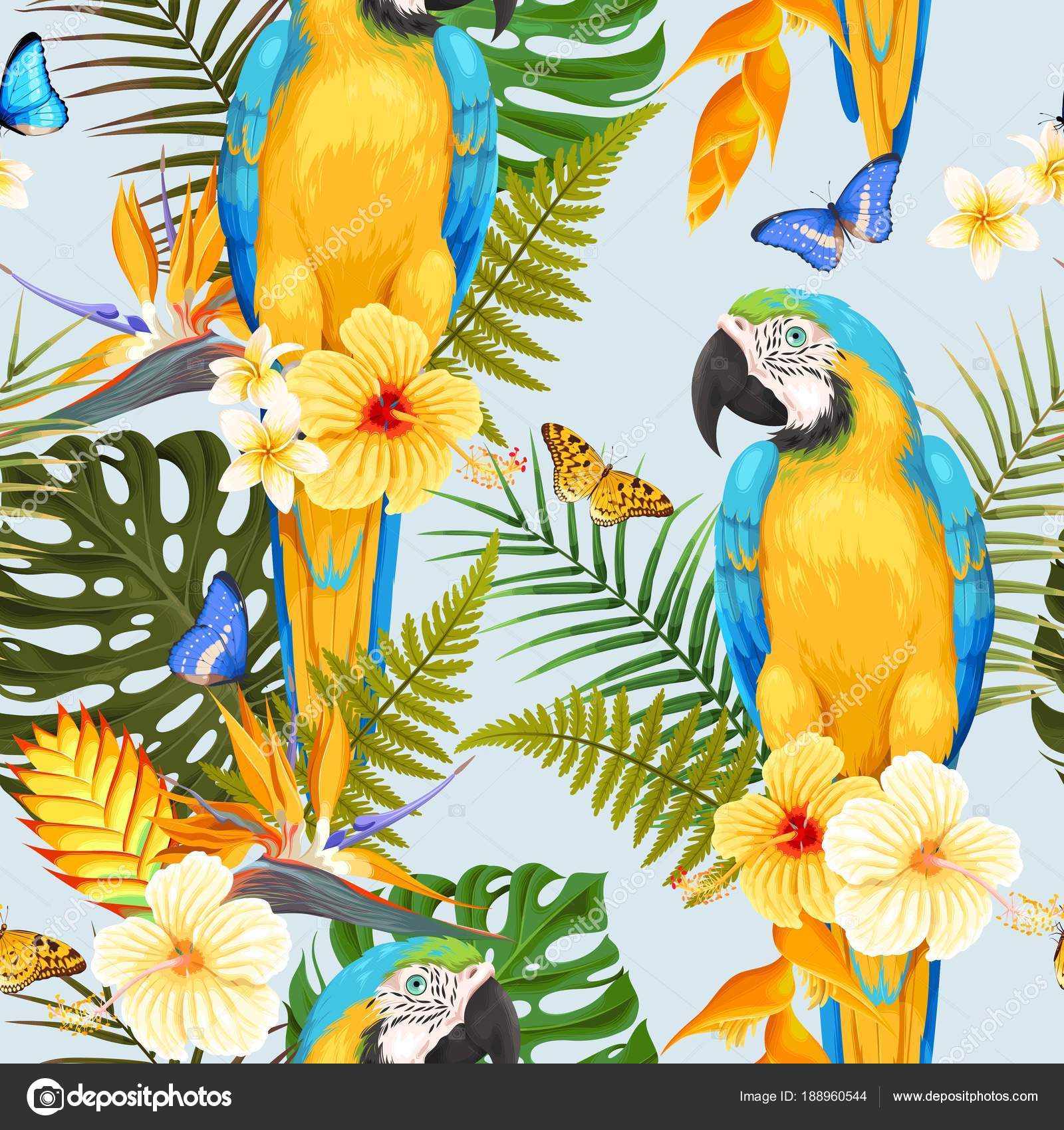 Aras et fleurs sans couture — Image vectorielle Greylilac © 188960544