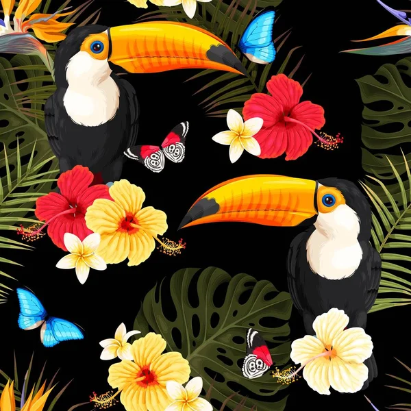 Toucans et fleurs — Image vectorielle