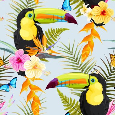 Toucans ve çiçekler