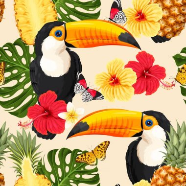Toucans ve çiçekler