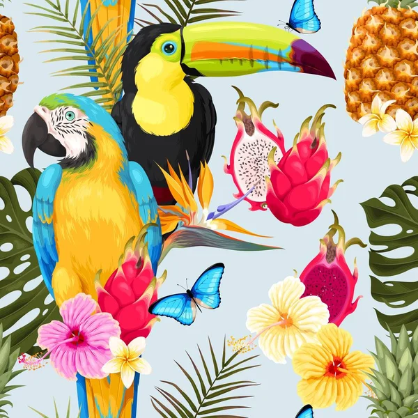 Bezproblémové ptáci a květiny — Stockový vektor