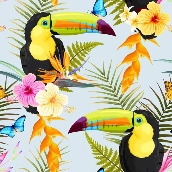 Toucans ve çiçekler — Stok Vektör