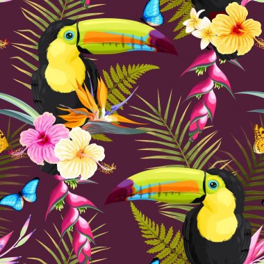 Toucans ve çiçekler