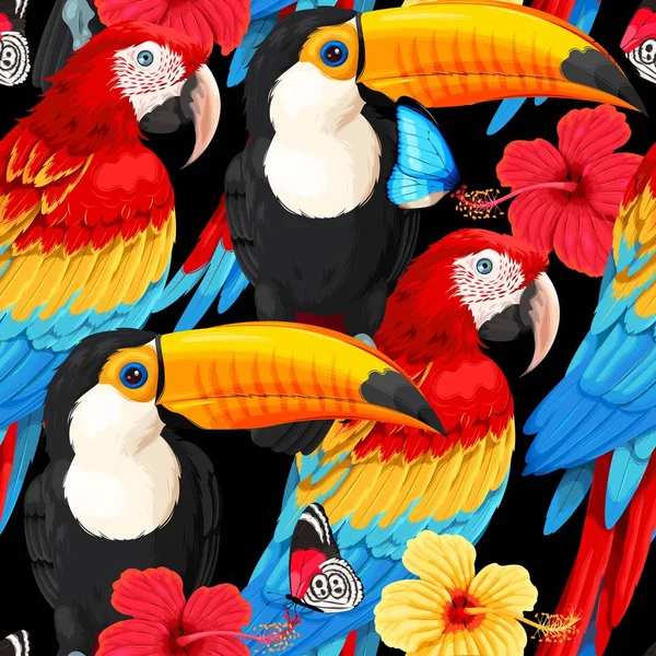 Naadloze patroon macaws en toekans — Stockvector