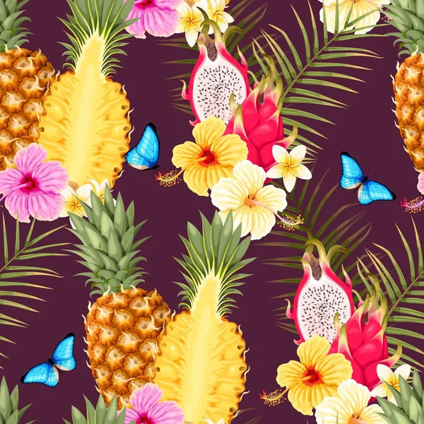 Modèle sans couture avec ananas fruits — Image vectorielle