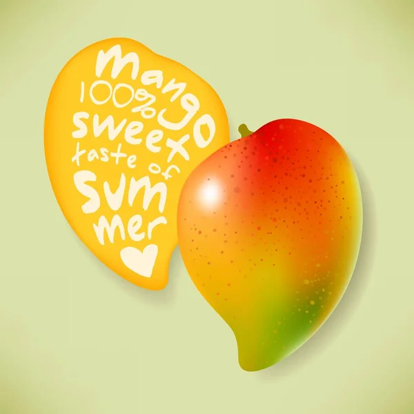 Ilustración de mango jugoso y su rebanada — Vector de stock