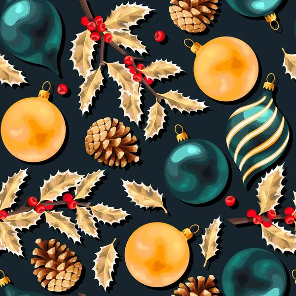 Modèle vectoriel sans couture avec des boules de Noël vives — Image vectorielle