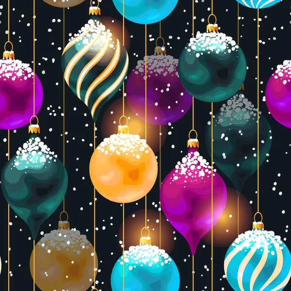 Modèle vectoriel sans couture avec des boules de Noël vives — Image vectorielle