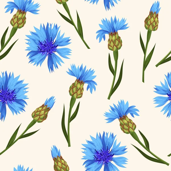 Vector seamless pattern with blue corn flowers — Stock Vector