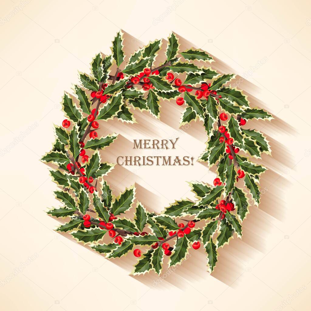 Vector illustration of holly wreath with berries