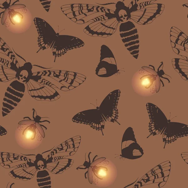 Vektor sömlöst mönster med död huvud hök nattfjärilar — Stock vektor