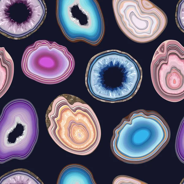 Vector seamless pattern with geode and agate cuts — 스톡 벡터