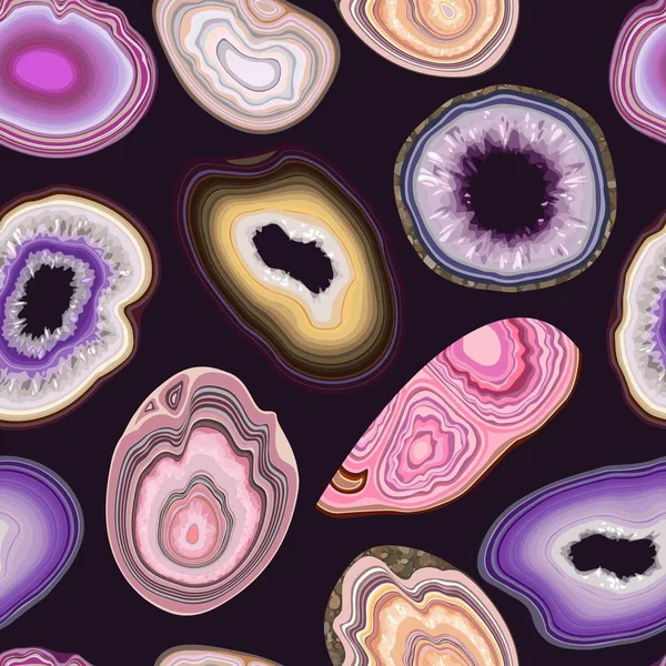 Vector seamless pattern with geode and agate cuts — 스톡 벡터