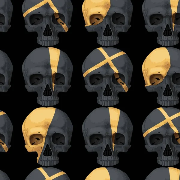 Vector seamless pattern with black human skulls — ストックベクタ