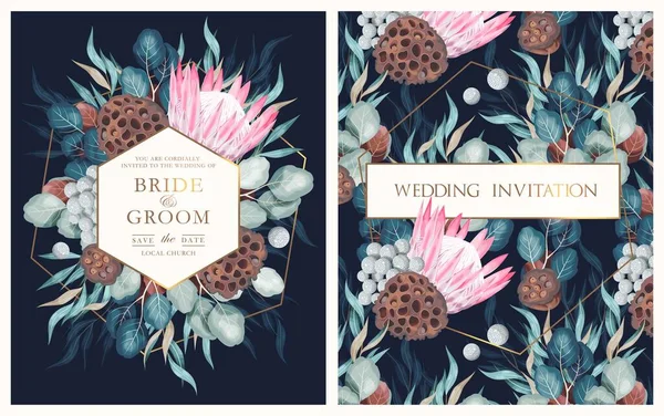 Vintage Bröllops kort med blommor och grönska — Stock vektor