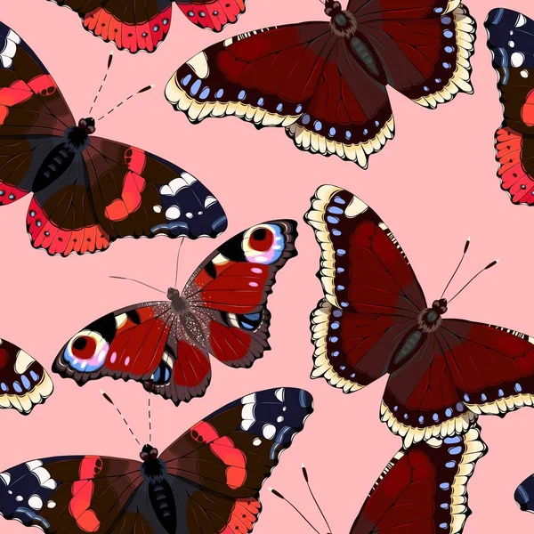 具有高度精细生动蝴蝶的矢量图案 — 图库矢量图片