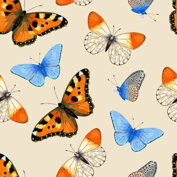 Patrón vectorial con mariposa viva y detallada — Vector de stock