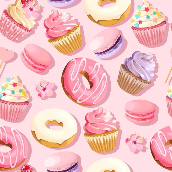 Διάνυσμα χωρίς ραφή μοτίβο με cupcakes και ντόνατς — Διανυσματικό Αρχείο